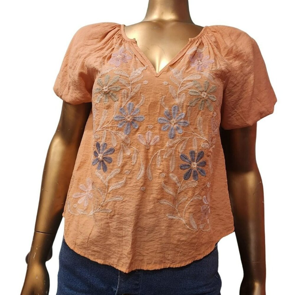Blu Pepper Pastel Orange Boho Small Blouse Lightweight Peasant Top Size S Summer